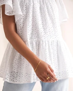 Anise Daphne White Broderie Peplum Hem Top| White -Cheap Wovinity Store w01vk077742w