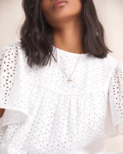 Anise Daphne White Broderie Peplum Hem Top| White -Cheap Wovinity Store w01vk077743w