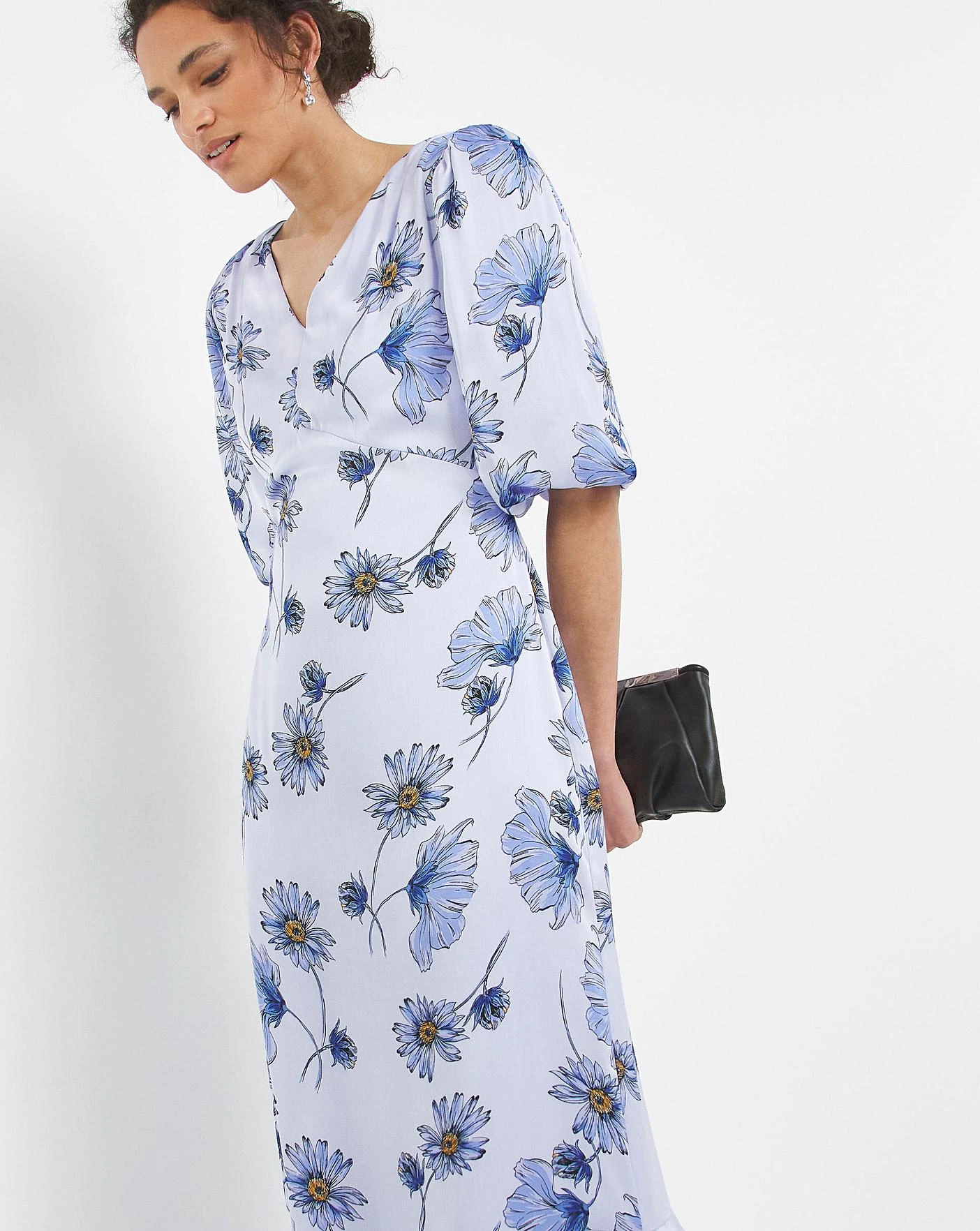 Joanna Hope Satin Puff Sleeve Midi Dress| Blue Print 4 Joanna Hope Satin Puff Sleeve Midi Dress| Blue Print - Image 4