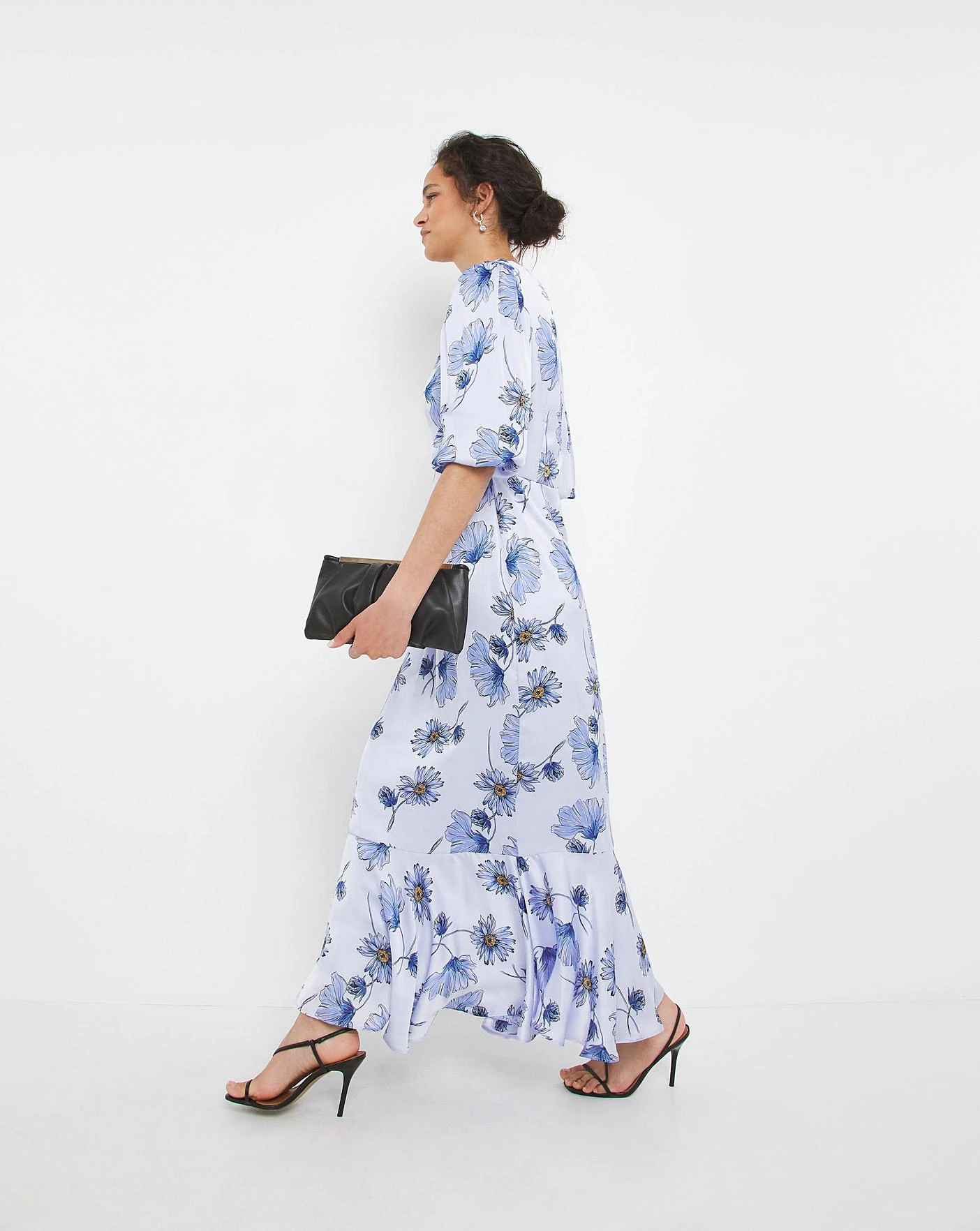 Joanna Hope Satin Puff Sleeve Midi Dress| Blue Print 3 Joanna Hope Satin Puff Sleeve Midi Dress| Blue Print - Image 3
