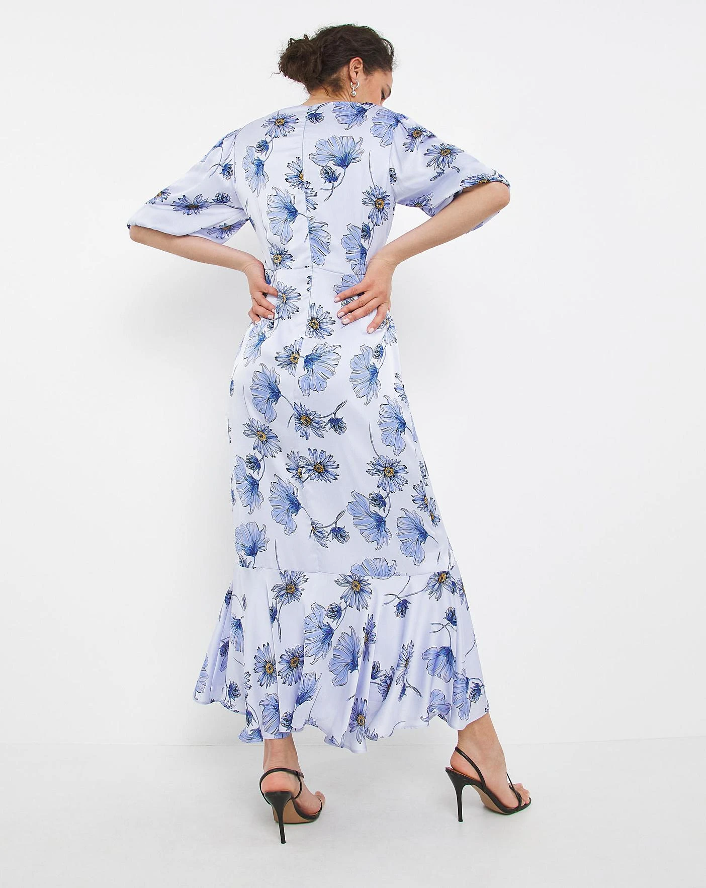 Joanna Hope Satin Puff Sleeve Midi Dress| Blue Print 2 Joanna Hope Satin Puff Sleeve Midi Dress| Blue Print - Image 2