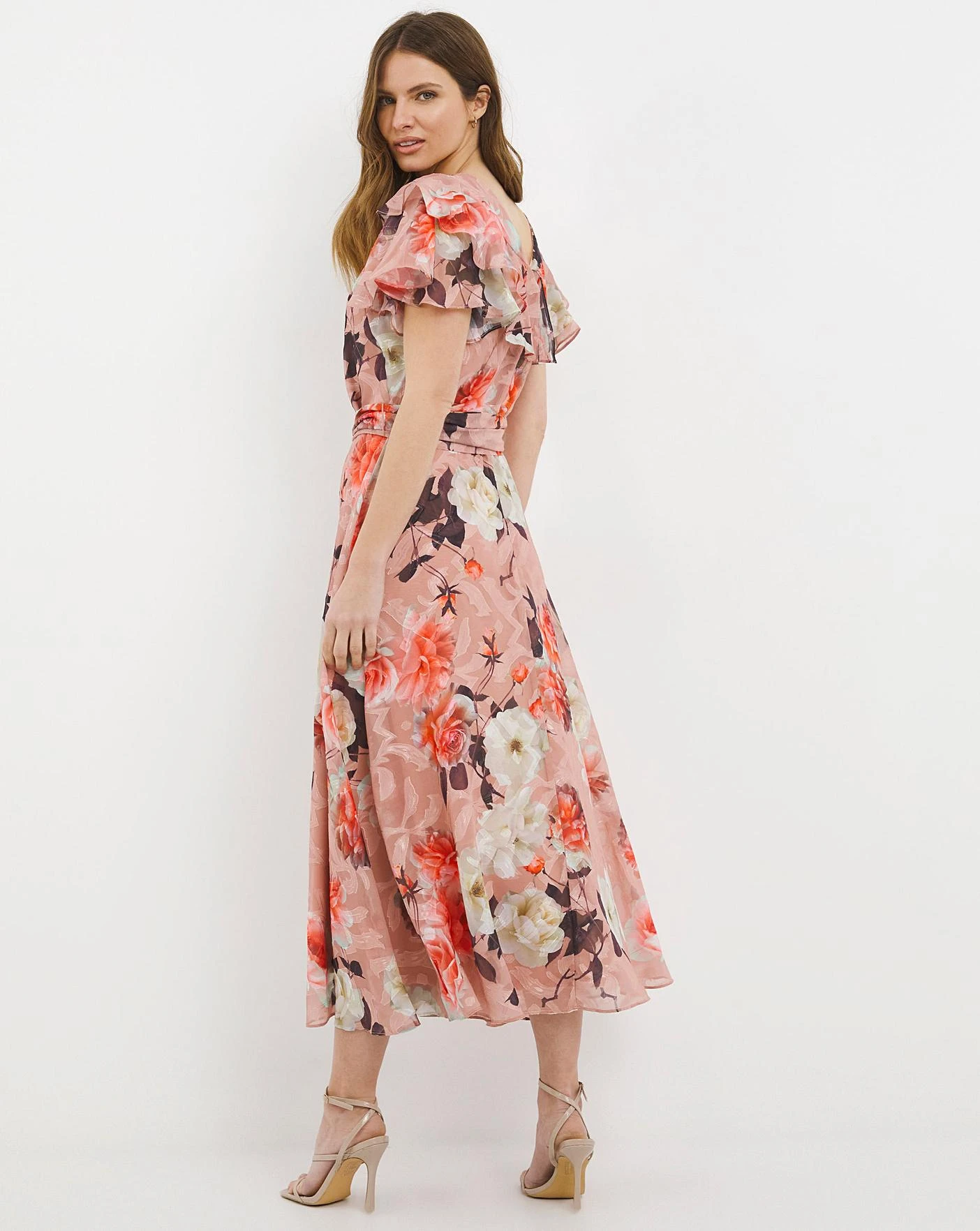 Joanna Hope Frill Sleeve Printed Midi Dress| Blush Print 2 Joanna Hope Frill Sleeve Printed Midi Dress| Blush Print - Image 2