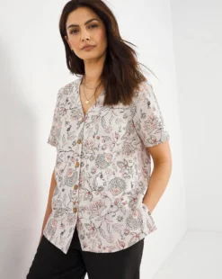 Julipa Button Through Linen Blouse| Print Multi