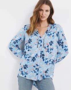Julipa Ladder Trim Blouse| Blue Floral