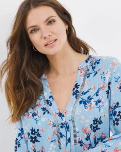 Julipa Ladder Trim Blouse| Blue Floral -Cheap Wovinity Store w07zz795739w