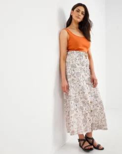 Julipa Printed Belted Linen Skirt| Print Multi