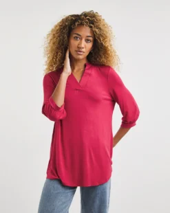 Crimson Jersey V-Neckline Long Sleeve Shirt| Crimson