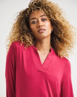 Crimson Jersey V-Neckline Long Sleeve Shirt| Crimson -Cheap Wovinity Store x01ai804732w