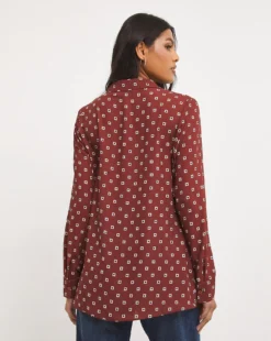 Geo Print Long Sleeve Ruched Placket Shirt| Geo Print -Cheap Wovinity Store x01bm393708w