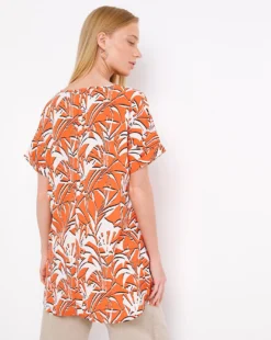 Red Tropical Short Sleeve Longline Boxy Top| Tropical Print 6 Red Tropical Short Sleeve Longline Boxy Top| Tropical Print -Cheap Wovinity Store x01ch905740w