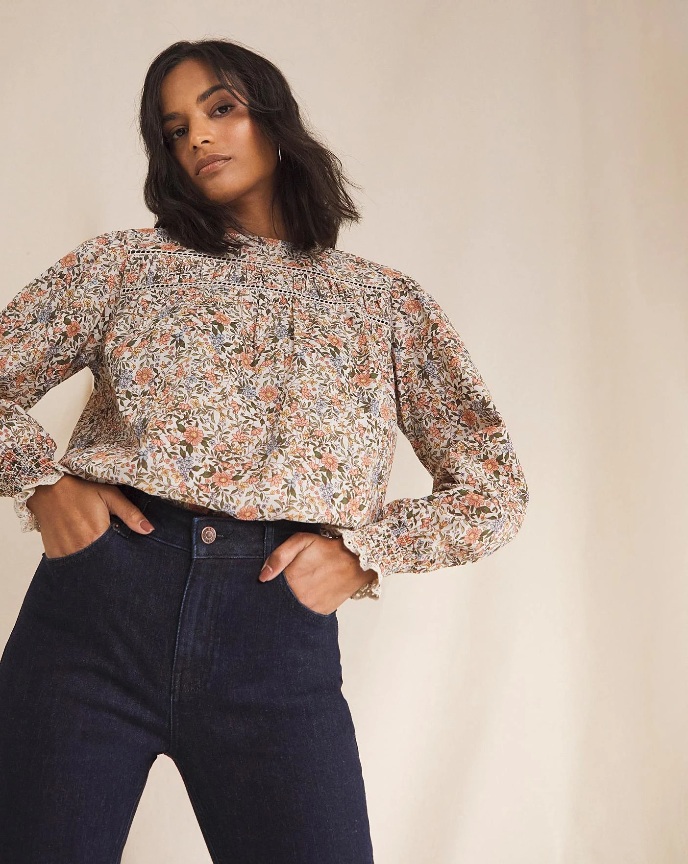 Anise Charlotte Floral Print Ladder Trim Blouse| Multi Coloured Floral 1 Anise Charlotte Floral Print Ladder Trim Blouse| Multi Coloured Floral