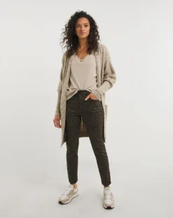 Khaki Coated Leopard Slim Jeans| Khaki