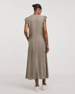 Collarless Frill Sleeve Pocket Shirt Dress| Taupe Stripe -Cheap Wovinity Store x01fh816831w