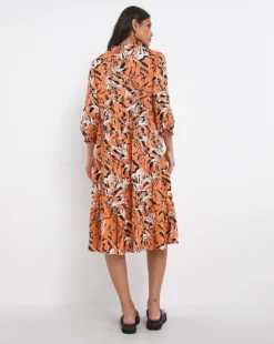 Coral Print V-Neck Balloon Sleeve Smock Dress| Coral Print -Cheap Wovinity Store x01fh839728w
