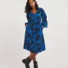 Blue Print Balloon Ruffle Sleeve Swing Dress| BLUE MULTI PRINT