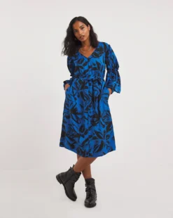 Blue Print Balloon Ruffle Sleeve Swing Dress| BLUE MULTI PRINT