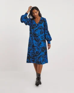 Blue Print Balloon Ruffle Sleeve Swing Dress| BLUE MULTI PRINT -Cheap Wovinity Store x01fh975756w