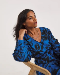 Blue Print Balloon Ruffle Sleeve Swing Dress| BLUE MULTI PRINT -Cheap Wovinity Store x01fh975757w