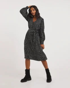 Printed Balloon Ruffle Sleeve Swing Dress| Mono Spot