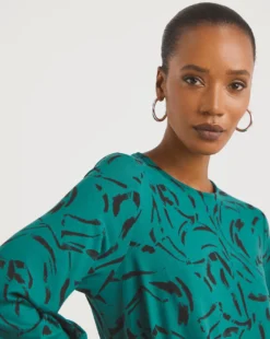 Green Soft Touch Balloon Sleeve Midi Jersey A-Line Dress| Green Print -Cheap Wovinity Store x01gh673762w