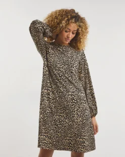 Balloon Sleeve Soft Touch Jersey A-Line Dress| Animal Print -Cheap Wovinity Store x01gh947740w