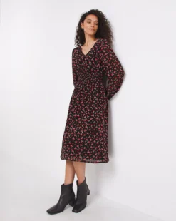 Joe Browns Shirred Waist Rose Bud Dress| Red