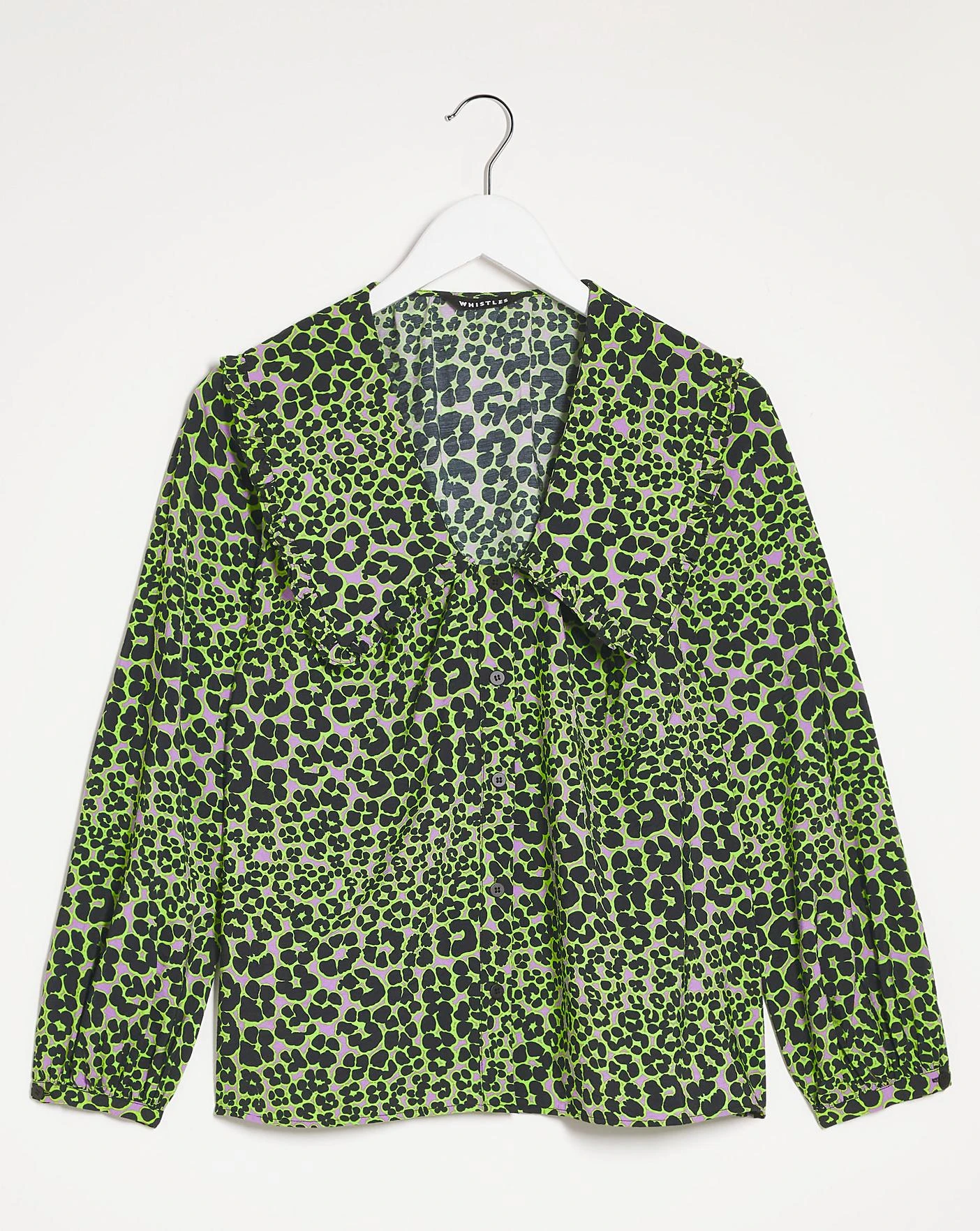 Whistles Leopard Print Collar Top| Green Multicolour 2 Whistles Leopard Print Collar Top| Green Multicolour - Image 2