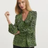 Whistles Leopard Print Collar Top| Green Multicolour