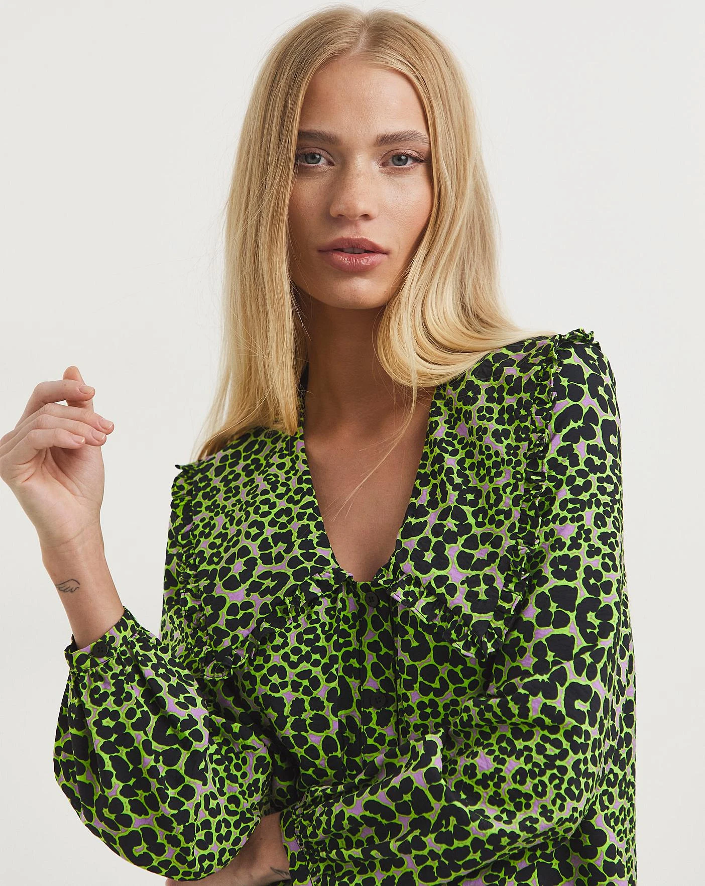 Whistles Leopard Print Collar Top| Green Multicolour 5 Whistles Leopard Print Collar Top| Green Multicolour - Image 5