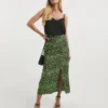 Whistles Leopard Petal Side Ruched Skirt| Green Multicolour