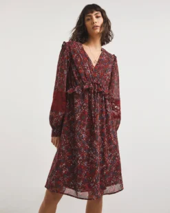 Joe Browns Short Flirty Chiffon Lace Insert Dress| Burgundy