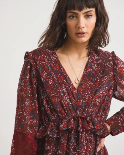 Joe Browns Short Flirty Chiffon Lace Insert Dress| Burgundy -Cheap Wovinity Store x01if042746w