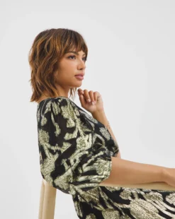 Joanna Hope Jacquard Wrap Dress| Black/Gold -Cheap Wovinity Store x01ii365733w