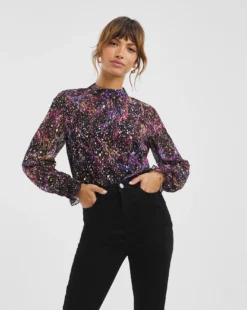 Joanna Hope Foil Print Blouse| Purple Print