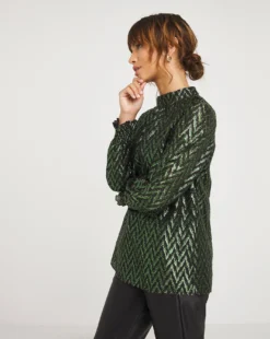Cheap Wovinity Store 8 Joanna Hope Metallic Dobby Chevron Blouse| Green