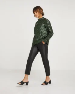 Joanna Hope Metallic Dobby Chevron Blouse| Green -Cheap Wovinity Store x01ii461708w