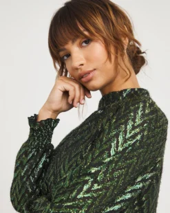 Joanna Hope Metallic Dobby Chevron Blouse| Green -Cheap Wovinity Store x01ii461709w