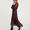 Joanna Hope Purple Print Metallic Dobby Maxi Dress| Purple Print