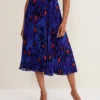 Phase Eight Clarisse Print Pleat Skirt| Blue Multi-coloured