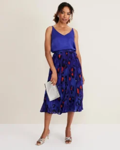 Phase Eight Clarisse Print Pleat Skirt| Blue Multi-coloured -Cheap Wovinity Store x01km629683s