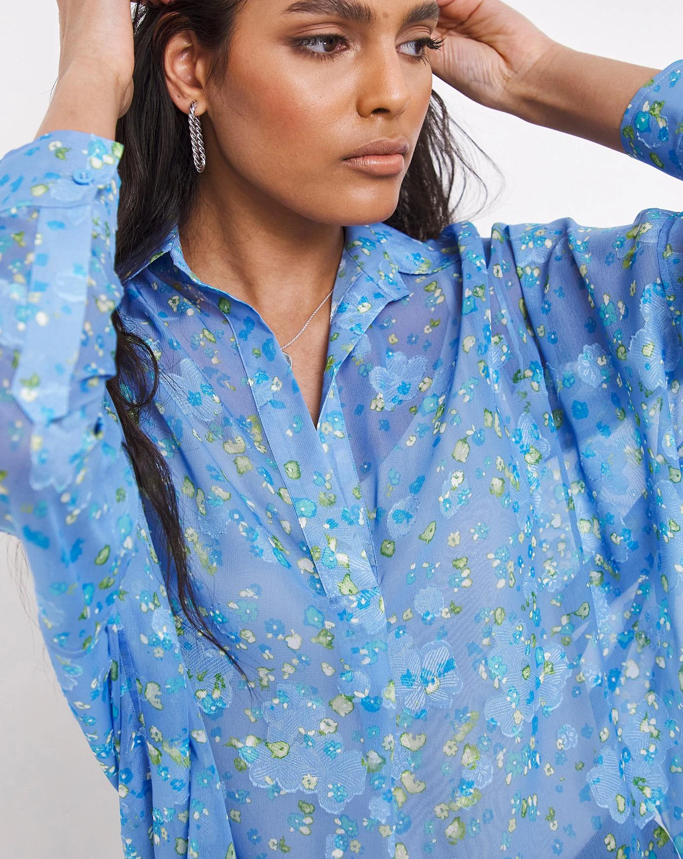 French Connection Ferna Bella Rhodes Popover Blouse| Blue Multi-coloured 2 French Connection Ferna Bella Rhodes Popover Blouse| Blue Multi-coloured - Image 2