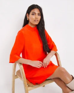 Cheap Wovinity Store 33 French Connection Evangeline Aracia Cupro Smock Dress| Orange