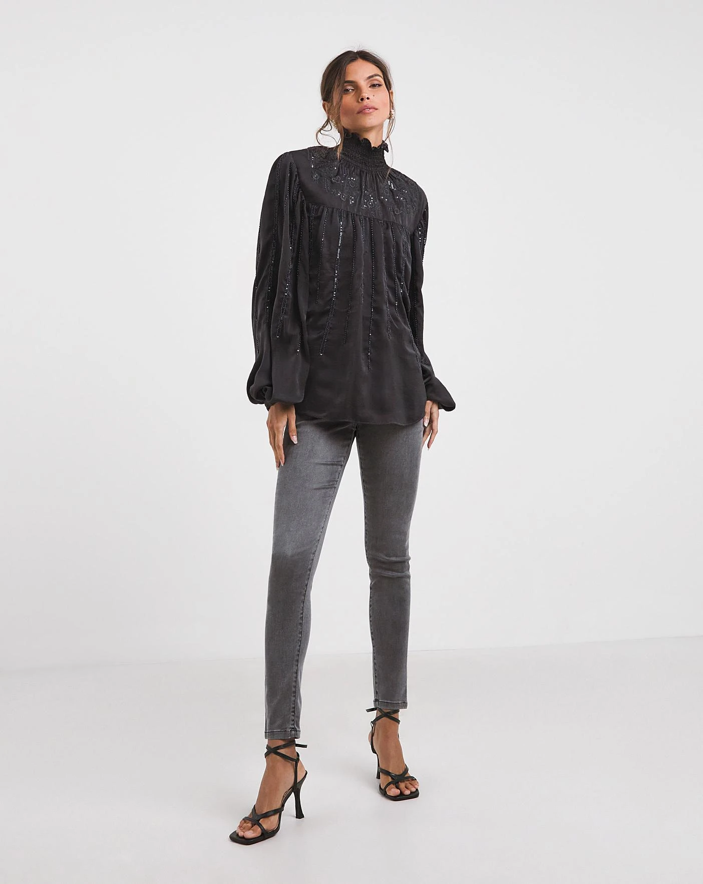 Jonna Hope High Neck Beaded Blouse| Charcoal 4 Jonna Hope High Neck Beaded Blouse| Charcoal - Image 4