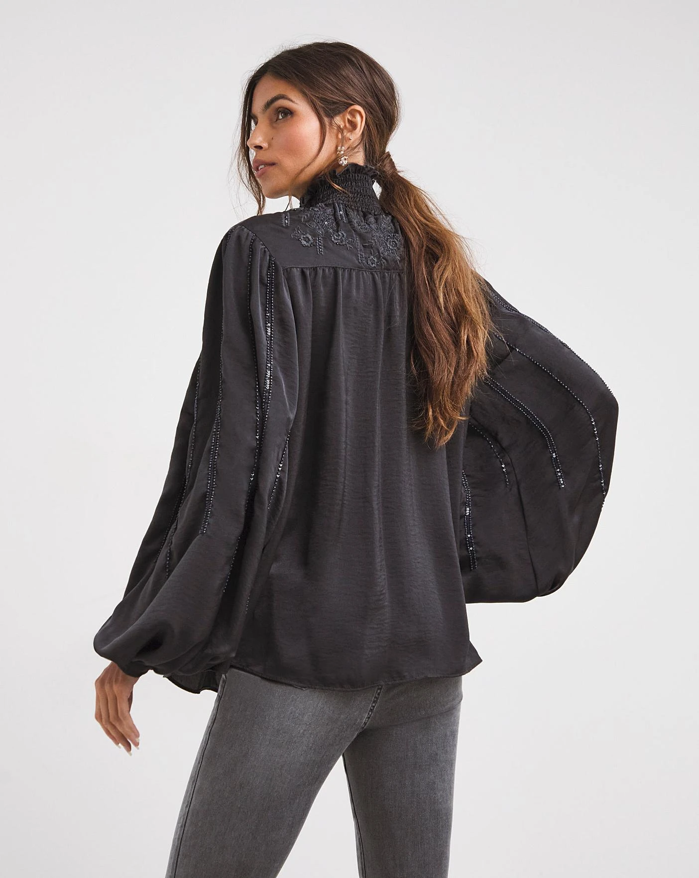 Jonna Hope High Neck Beaded Blouse| Charcoal 3 Jonna Hope High Neck Beaded Blouse| Charcoal - Image 3