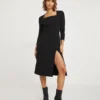 Marilyn Square Neck Scuba Crepe Dress| Black