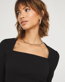 Marilyn Square Neck Scuba Crepe Dress| Black -Cheap Wovinity Store x01ol077707w