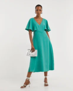 Joanna Hope Green Angel Sleeve Midi Dress| Green