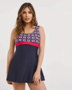 Sports Swimdress With Shorts Attached| Tile Print