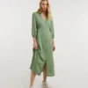 Pistachio Zip Front Shirt Dress With Open Neck| Pistachio