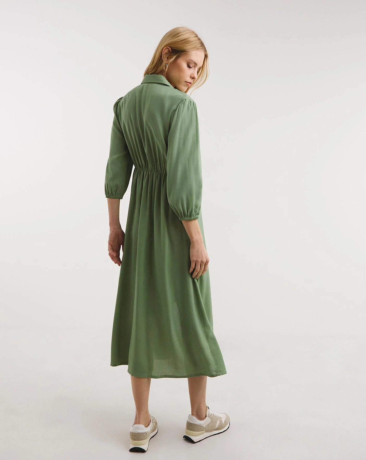 Pistachio Zip Front Shirt Dress With Open Neck| Pistachio 4 Pistachio Zip Front Shirt Dress With Open Neck| Pistachio - Image 4